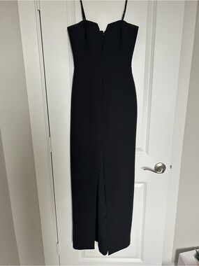 BCBGMaxAzria Black Strapless Column Gown with Front Slit